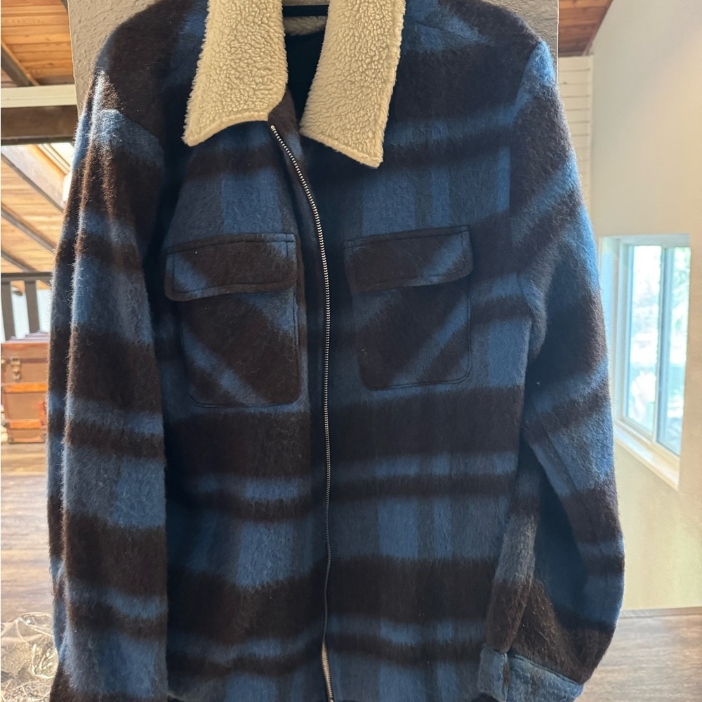 Zanerobe Blue and Brown Plaid Jacket with Cream Collar